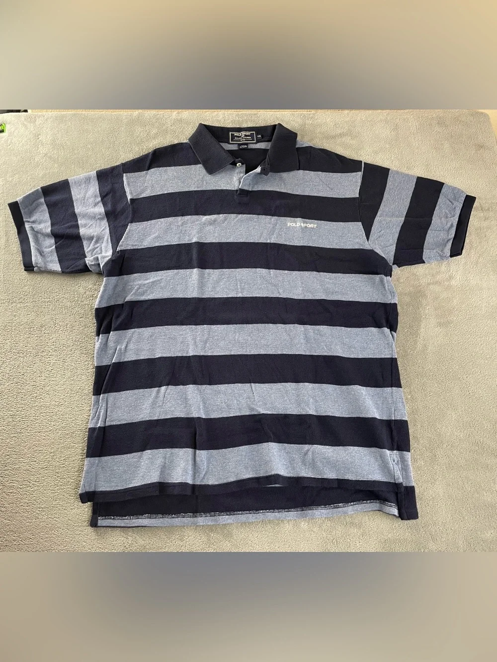 Polo Sport Ralph Lauren Blue Striped 1 Button Polo Shirt Size XXL Vtg Cotton
